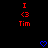 Red pixelated text 'I <3 Tim' appears twice on black background with blue heart symbols below.