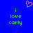 Blue background with green text reading 'i love carly' on both sides and a pink pixelated heart above center.