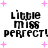 Pixelated text "Little miss perfect!" with pink plus signs on white background, animated changes in star count and spacing.