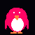 A 5x5 grid of pixelated penguin icons in various colors displayed on a black background with one additional pink penguin below the grid.