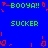 Pixelated blue background with green text 'BOOYA!' and 'SUCKER' in repeating patterns, surrounded by red pixel fragments.