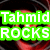 Animated swirl pattern with red and black hues and a bright white center, overlaid with green text reading "Tahmid ROCKS" in the top-left quadrant.