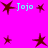 A static image with a bright pink background featuring multiple dark red star shapes and light blue 'Jojo' text repeated across the composition.