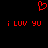 Red pixelated heart symbol above two identical lines of red text reading 'i LUV YU' on a black background.