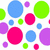 A static image with a white background filled with colorful circles in blue, green, pink, and purple above a lower section showing a person's face with brown hair and the text 'Helly' at the bottom.