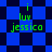 Green text 'i luv jessica' on blue and dark blue checkered background with diamond-shaped pattern variation.