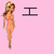 Animated contact sheet showing three frames of a pixelated cartoon woman in bikini walking against pink background with text changing from 'I' to 'AM' to 'NAKED'.