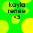Green background with yellow circles, black text 'kayla renee' and '<3' symbols, pixelated style.