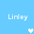 Pixelated blue background with four white 'Linley' text instances and three heart symbols in varying states of brightness.