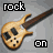 A static image of a light brown electric guitar with black pickups and control knobs, positioned diagonally on a gray background beneath text reading "rock" above and "on" below.
