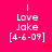 A bright pink background displays repeated text "I Love Jake [4-6-09]" with small red hearts, partially obscured by a gray rectangle in the bottom-right corner.