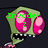 Pixelated green alien head with pink eyes and mouth, displaying text variations across frames.