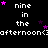 Black background with white text reading "nine in the afternoon" repeated across multiple , surrounded by scattered pink and purple stars