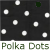 A 4-frame animated contact sheet showing polka dots on dark backgrounds with text overlays reading "Polka Dots Are Vintage" in green pixelated font.