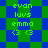 Pixelated green text and symbols on blue-green checkered background with two distinct layouts