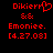 Red pixelated text on black background shows 'Dikierr' with a heart symbol, '&', 'Emoniee.', and '[4.27.08]' in two side-by-side