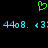 Green pixelated heart symbol above cyan digital time display on black background.