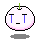 Pixelated white apple with green stem, pink gradient base, blue vertical lines for eyes, black horizontal line for mouth; show eye position change