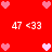 Red background with pink and light pink heart icons arranged in a pattern, featuring repeated text "47 <33" in white pixelated font