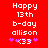 Red background with white pixelated text reading 'Happy 13th b-day allison' and purple pixelated symbols below, showing animation changes in symbol colors.