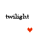 Four identical 'twilight' text icons arranged in a with two red and two peach hearts positioned between them