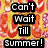 Pixelated text reads 'Can't Wait Till Summer!' over a colorful, abstract background with orange, yellow, and pink hues.