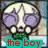 A pixelated cartoon skull with purple eyes and white teeth, holding a green object beneath red text reading 'the boy' on cyan background.