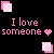 Pixelated pink and white checkered icon with text "I love someone" and a heart symbol on black background, featuring two overlapping checkered squares in corners.