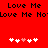 Red background with black text reading "Love Me Love Me Love Me Not Love Me No" and two of five pixelated hearts, three white and one pink in each