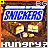 nine identical Snickers candy bar images with blue 'SNICKERS' text, yellow caramel pieces, and brown chocolate background