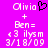 Pixelated text and symbols on a bright pink background with one frame showing a black heart symbol next to 'Olivia' while the other shows no heart.