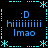 Pixel art of four identical blue text on black background with cyan decorative borders and asterisks