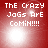 Red background with white pixelated text "THE CRAZY JaGs ARE ComiN!!!!" and a bright light effect that changes position across frames.