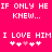 Pixelated text on bright pink background with repeated phrases and heart symbols, showing animation of one central heart changing color.
