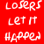 A 50x50 pixel animated contact sheet showing two frames of a text-based buddy icon with red and blue backgrounds displaying mirrored phrases.