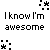 Animated contact sheet of 8 frames showing a pixelated text-based icon with "I know I'm awesome" in varying color schemes and small animated sparkles above each frame.