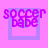 Pixelated 4-frame contact sheet showing animated soccer-themed buddy icon with pink and purple color scheme across three visible frames.
