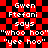 Red and black checkered background with white pixelated text reading "Gwen Stefani says 'whoo hoo' 'yee hoo'" repeated twice in a