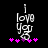 Pixelated text 'I love you' with pink and purple stars on black background, showing animation frame differences.