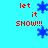 Pixelated blue snowflakes fall against a cyan background with red text reading 'let it SNOW!!!' in multiple positions.