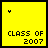 A 6-frame animated contact sheet showing a yellow background with black text "CLASS OF 2007" and a small moving 'Y' symbol in different positions across frames.