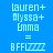 Pixelated text displays 'lauren+ Alyssa+ Emma =' followed by 'BFFLZZZZ' on four colored backgrounds in a
