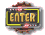 Pixelated 'ENTER' text in yellow block letters on black background, framed by yellow border with gray outer edge, surrounded by brown and red pixelated texture.