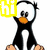 Pixelated penguin with orange beak and feet, displaying 'hi' text in yellow, purple, and green across three
