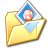 A yellow folder icon with a blue and pink circular emblem on top, rendered in pixelated style.