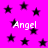 A static image with a bright pink background filled with scattered black stars and repeated white text reading "Angel".