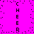 A static image with a bright pink background featuring vertical black text reading "CHEERCHER" on both sides and scattered pixel clusters in the center.