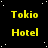 Yellow text on black background with white dots; four of 'Tokio' and 'Hotel' repeated in pattern; one gray square in bottom-right corner