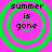 Four identical circular icons with green concentric rings on a bright pink background, each displaying the text 'summer is gone' in black pixelated font.