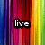 A static image with vertical rainbow stripes and three text blocks: 'live', 'your life', and 'COLORFUL' in pixelated font.